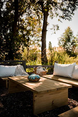 juego de living exterior en madera de pino